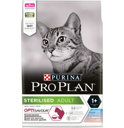 Pro Plan Sterilised Adult сухой корм для стерилизованных и кастрированных кошек с треской и форелью 10 кг. 